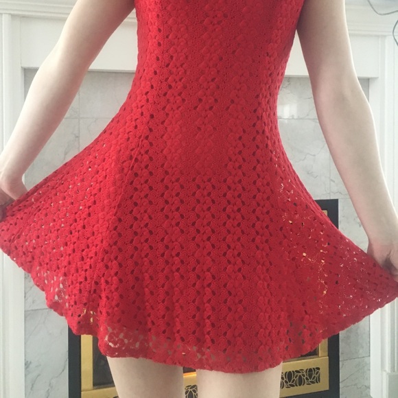 Speechless Red Crochet Overlay Dress 🔥 - Picture 2 of 8